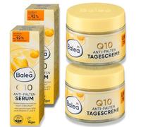 Pack de 4: 2 x Balea Serum Q10 antiarrugas, 30 ml, 2 x Balea Anti arrugas Facial Crema Q10 SPF 15, 50 ml