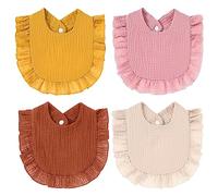 Pack de 4 Baberos de Bebé, Recien Nacido Baberos Bandana Con Botón a Presión, Babero de Alimentación Absorbente Algodón, Baberos para Babear la Dentición para Niños y Niñas Bebé 0-24 Meses (A)
