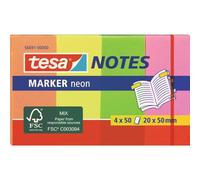 Pack de 4 blocs de 50 marcadores adhesivos de papel tesa, 20 mm x 50 mm | Notas adhesivas en colores neón - para marcar - fáciles de despegar - naranja, amarillo, verde y rosa