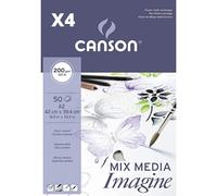 Pack de 4 Blocs Encolados, A2, 50 Hojas, Canson Mix Media Imagine, Grano Fino 200g