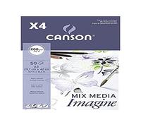 Pack de 4 Blocs Encolados, A3, 50 Hojas, Canson Mix Media Imagine, Grano Fino 200g