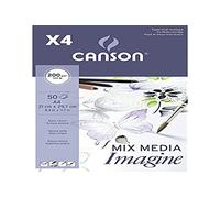 Pack de 4 Blocs Encolados, A4, 50 Hojas, Canson Mix Media Imagine, Grano Fino 200g