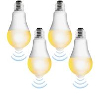 Pack de 4 Bombillas LED E27 Con Sensor de Movimiento y Luz - 15W Blanco Cálido 3000K - Lámpara de Ahorro de Energía Para Pasillo, Garaje, Escaleras, Balcón