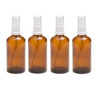 Pack de 4 botellas con atomizador blanco - Cristal ámbar - 100 ml Uso para aceites esenciales/aromaterapia.