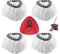 Pack de 4 cabezales de repuesto para mopa giratoria, recargas para fregona de microfibra compatibles con fregona de rotación triangular, con 1 base giratoria para la limpieza del suelo