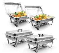 Pack de 4 Calentadores de Platos LEUTHERIA - Chafing Dish Profesional/Acero Inoxidable alimentario para Buffet/baño maría Profesional/Mantenimiento en Caliente/Catering/Hotel/Restaurante