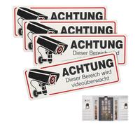 Pack De 4 Carteles De Videovigilancia 12 X 4 Cm, Señales De Advertencia Para Videovigilancia - Carteles De Seguridad Para Uso Interior Y Exterior, Diseño Elegante Para Cumplir Obligaciones Legales