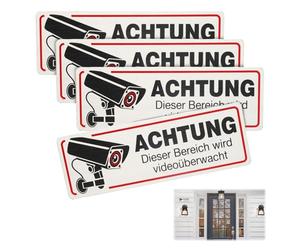 Pack De 4 Carteles De Videovigilancia 12 X 4 Cm, Señales De Advertencia Para Videovigilancia - Carteles De Seguridad Para Uso Interior Y Exterior, Diseño Elegante Para Cumplir Obligaciones Legales