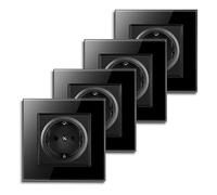 Pack de 4 CNBINGO Enchufe Schuko empotrable con garras, enchufe individual de placa de vidrio templado, enchufe de protección contra contactos, 1 compartimento, 16A, 250V