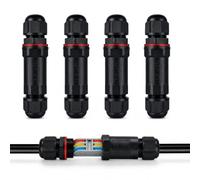 Pack de 4 Conectores de Cable Impermeables IP68 M25 con Borne de 3 Polos | Juntas de Cable para Cables Ø8-16 mm, Caja de Conexión Resistente para Jardín, Exteriores y Zonas Húmedas