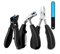 Pack de 4 Cortauñas para uñas gruesas & encarnadas - Set resistente con cuchilla curva, alicates “pico de águila”, cortauñas oblicuo, lima & recogedor para hombre