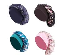 Pack de 4 Gorros elásticos para Dormir de satén, Gorro de Noche Ajustable, Gorro de satén para el Pelo, Gorro de Seda elástico, Adecuado para Mujeres y niñas.
