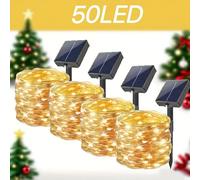 Pack de 4 Guirnaldas Solares para Exterior/Interior con Sensor Automático y Batería de Litio - Hilo de Cobre Ideal para Navidad, Decoración de Árboles - Luz Eficiente, Decoración Navideña