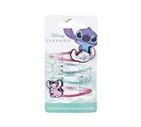 Pack de 4 Horquillas de Stitch - Color Rosa y Azul - Diseño con Purpurina - Elaboradas con Materiales Resistentes - Clip con la cara de Stitch y Angel - Producto Original Diseñado en España