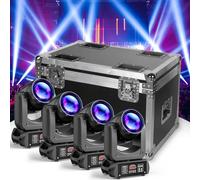 Pack de 4 luces LED de 150 W con cabeza móvil RGBW Spot Beam Disco DJ con caja de vuelo Flycase para conciertos, fiestas, bodas