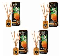 Pack de 4 Mikado Ámbar Flor de Azahar - Ambientador Floral Dulce y Relajante con Varillas de Madera, 45ml x 4 Unidades, Aromaterapia Premium para Hogar y Baño - Ambar Perfums