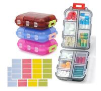 Pack de 4 Organizadores de Pastillas de Viaje, Pequeña Farmacia de Bolsillo con 10 Compartimentos, Estuche Portátil para Medicamentos, Mini Organizador de Medicación Diaria y Semanal de 7 Días