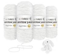 Pack de 4 Ovillos de Hilo de Chenilla Extra Suave | 400g Lana Aterciopelada | Ideal para Proyectos Elegantes y Regalos | Hilo para Tejer y Crochet | Blanco Puro