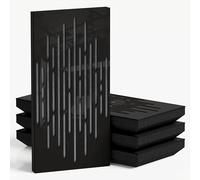 Pack de 4 paneles acústicos estrechos con tela de terciopelo | 50 x 25 cm | Control decorativo del ruido y reducción del eco | Absorción y difusión del sonido | [WAVE-F - Plástico negro | Gris]