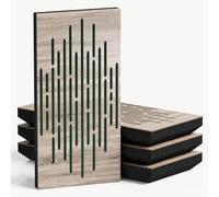 Pack de 4 paneles acústicos estrechos con tela de terciopelo | 50 x 25 cm | Control decorativo del ruido y reducción del eco | Absorción y difusión del sonido | [WAVE-F - Sonoma | Verde]