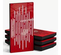 Pack de 4 paneles acústicos estrechos con tela de terciopelo | 50 x 25 cm | Control decorativo del ruido y reducción del eco | Absorción y difusión del sonido | [WAVE-F - Plástico rojo | Blanco]