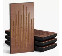 Pack de 4 paneles acústicos estrechos con tela de terciopelo | 50 x 25 cm | Control decorativo del ruido y reducción del eco | Absorción y difusión del sonido | [WAVE-F - Nogal | Dorado]