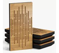 Pack de 4 paneles acústicos estrechos con tela de terciopelo | 50 x 25 cm | Control decorativo del ruido y reducción del eco | Absorción y difusión del sonido | [WAVE-F - Roble | Dorado]