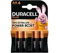Batería Duracell Plus AA Alcalina 1,5V Pack 4 piezas Negro Oro