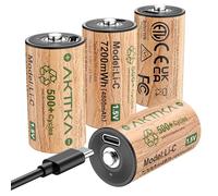 Pack de 4 Pilas C Recargables, LR14 /AM2, 1,5 V de Litio, 7200 mWh, 500+ Ciclos de Recarga, Cable USB-C Incluido, Baja Autodescarga, para Linterna, Camping, Iluminación de Emergencia, Radio y Juguetes