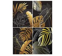 Pack de 4 Pintura de Diamante Hojas Oro Negro 40x50 cm Diamond Painting Blanco Negro Decoracion Hogar Moderno Diamond Painting 5D Modernos Cuadros para Pintar Diamantes Abstracto Pintura Diamante Flor