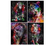 Pack de 4 Pintura de Diamantes Animales 40x50 cm Diamond Painting Galaxia Pop Art Cuadros Cuadros de Diamante de Tigre Pintar Diamantes Leon Dibujo con Diamantes Leopardo Punto de Cruz Diamante Mono
