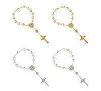 Pack De 4 Pulseras Rosario, Colgantes Espejo Coche, Rosario Coche, Cadenas Espejo Retrovisor Coche, Accesorios Coche Mujer, Accesorios Coche Purpurina, Decoración Interior Coche