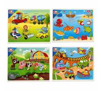Pack de 4 Puzzles Infantiles 60 Piezas | Puzle Granja Animada + Vehículos + Animales Marinos + Vehículos con Animales | Rompecabezas Educativos +3 Años | Motricidad, Lógica y Concentración