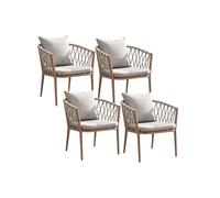 Pack de 4 sillones de exterior rodas respaldo trenzado y cojines natural adec
