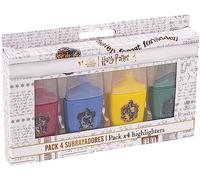 Pack de 4 Subrayadores de Harry Potter - Tamaño Mini - En Color Rojo, Azul, Amarillo y Verde - Con Dibujos de Hogwarts - Elaborados con Plástico ABS - Producto Original Diseñado en España
