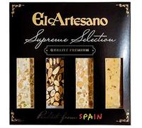 Pack de 4 Tabletas 70grs. El Artesano | Incluye: 1x Turrón de Jijona Artesano, 1x Turrón de Alicante Artesano, 1x Turrón de guirlache Artesano, 1x Turrón imperial de frutos secos