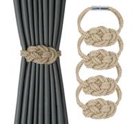 Pack de 4 unidades de alzapaños de cortina de yute natural con imanes, alzapaños decorativos de estilo rústico boho para cortinas del hogar y la oficina (yute)
