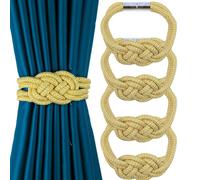 Pack de 4 unidades de alzapaños de cortina de yute natural con imanes, alzapaños decorativos de estilo rústico boho para cortinas del hogar y la oficina (dorado)