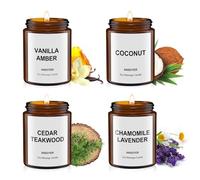 Pack de 4 Velas de Masaje para Aceites y Cremas Corporales - 512g en Caja Regalo (Ámbar Vainilla+ Coco+ Madera de teca de cedro+ Manzanilla Lavanda)