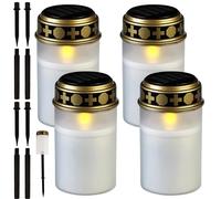 Pack de 4 velas solares LED para tumbas con estaca para el suelo, velas para tumbas para exteriores, recuerdo (blanco)