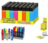 Pack de 48 Encendedores Clipper - Seguros y Recargables - Colores Variados - Refillable +5 Gas ISOBUTANO para MECHEROS + Clipper 9 Piedras de Mechero (Nebula Mix 1)