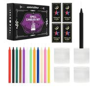 Pack de 48 velas mágicas con 4 portavelas de selenita a medida - velas de colores para brujería, rituales, meditación, altar - Estables, sin vuelcos y con combustión segura