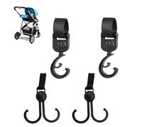 Pack de 4Ganchos para carrito de bebé 360° ganchos abiertos con correa de velcro extra resistente, universales para cochecito/buggy/silla de paseo, hasta 5 kg por gancho, fáciles de colocar y quitar