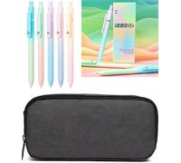 Pack de 5 bolígrafos de gel japoneses de 0,5 mm y estuche negro de punta fina con agarre de silicona y organizador impermeable Holds 200+
