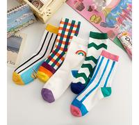 Pack de 5 Calcetines de Mujer a Cuadros , Calcetines de Media Caña a Rayas Brillantes y a