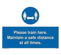 Pack de 5 carteles con texto en inglés «Please train here», «Keep a safe distance at all time», 200 x 150 mm, tamaño A5L