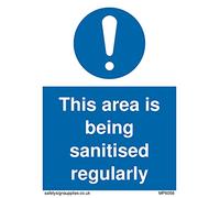 Pack de 5 carteles con texto en inglés "This area is being sanitised regularmente" - 75 x 100 mm - A7P