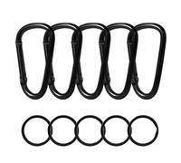 Pack de 5 Ganchos de mosquetón Negros + 5 Piezas de Anillo de Llave Redondo mosquetón Negro, Juego de Ganchos D-Clip para Camping,excursiones, Senderismo,Viajes, Uso en Interiores y Exteriores,etc.