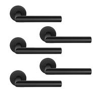 Pack de 5 juegos de manivela roseta negra L recta para puertas de interior