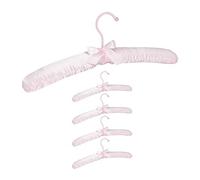 Pack de 5 Perchas Forradas de Raso con Lazo Decorativo, Madera-Tela-Metal, 38 cm de Ancho, Rosa
